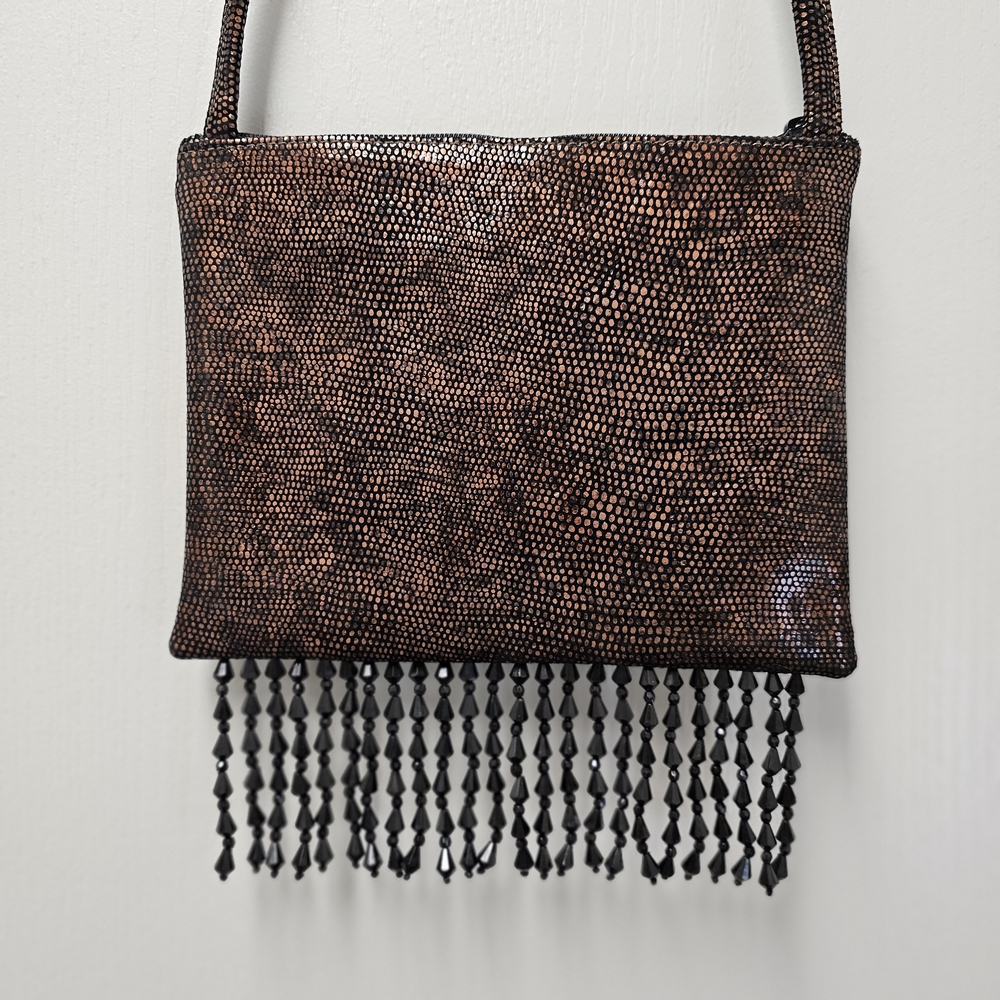 Leatherock Brown Beaded Fringe Clutch